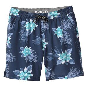 Hurley Mens Swim Short Blue Floral Hawaiian Print